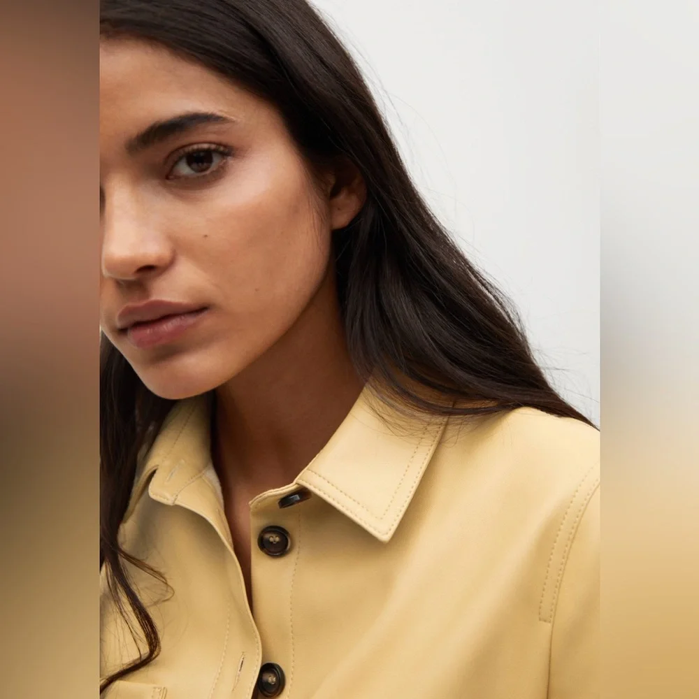 Mango Yellow Faux Leather Shirt Dress sz 2 - Picture 8 of 12